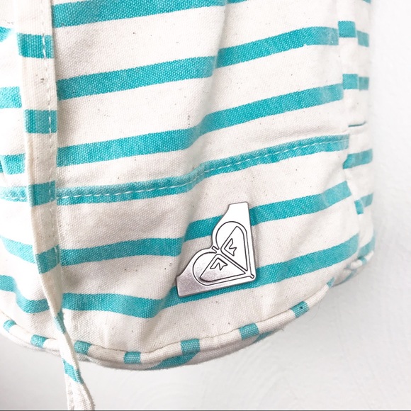 ROXY Boho Drawstring Bag Purse Aqua Striped - Picture 4 of 10